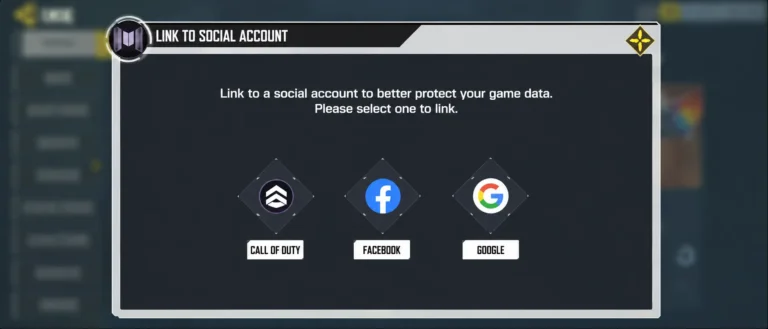 صفحه Link to Social Account برای اتصال اکانت فیسبوک به اکتیویژن در کالاف دیوتی موبایل